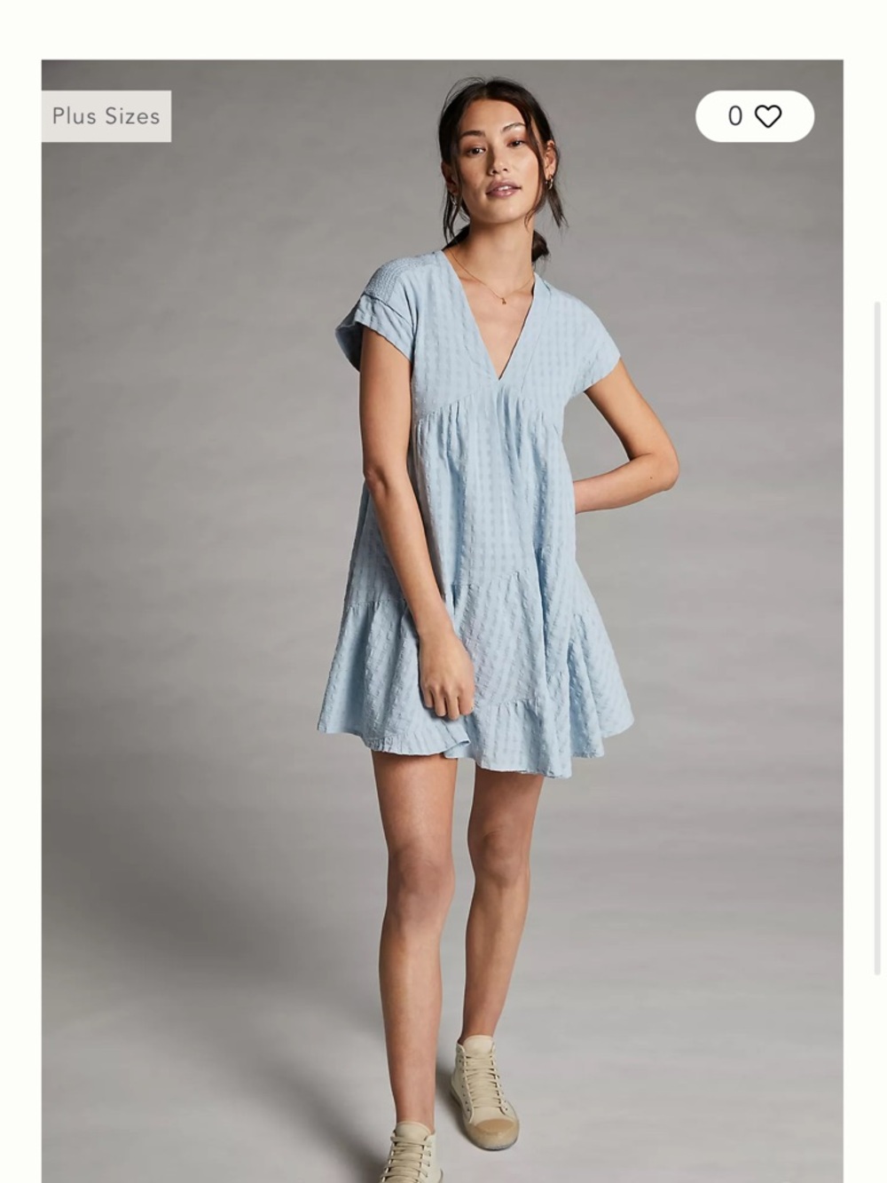 Maeve by Anthropology Light Blue Textured V-Neck Swing Mini Dress